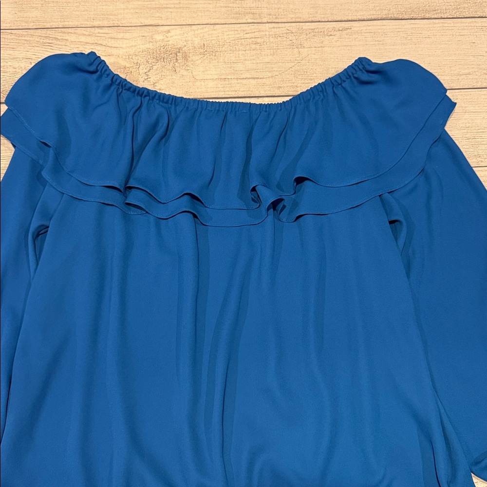 Women’s Michael by Michael Off the Shoulder Ruffled Top size L royal blue - Picture 11 of 11